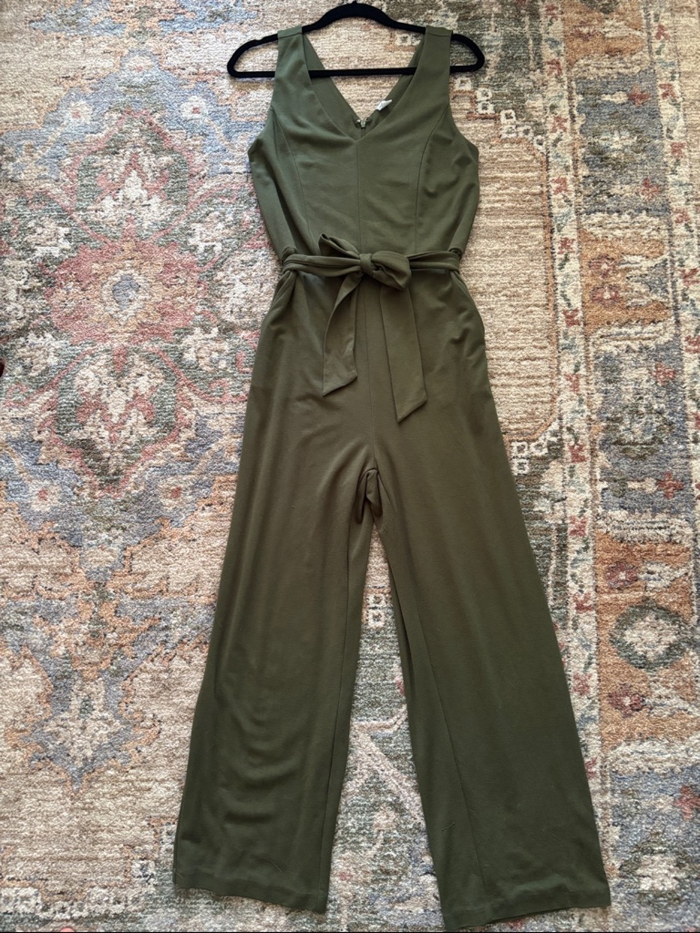 Old Navy Olive Green V-Neck Sleeveless Jumpsuit with Tie Belt